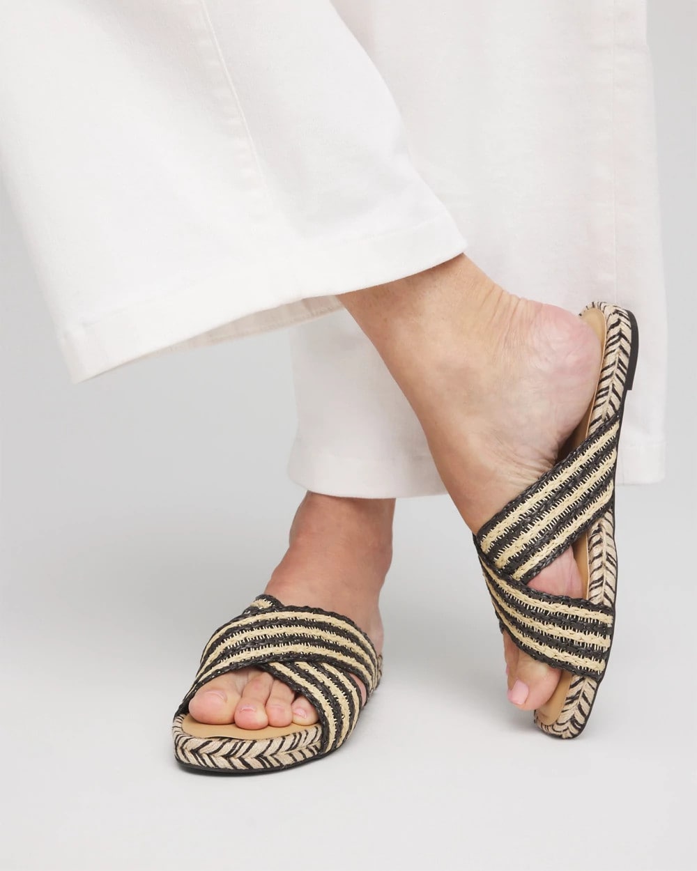 Striped Raffia Cross-Strap Slide Sandal - Chico's