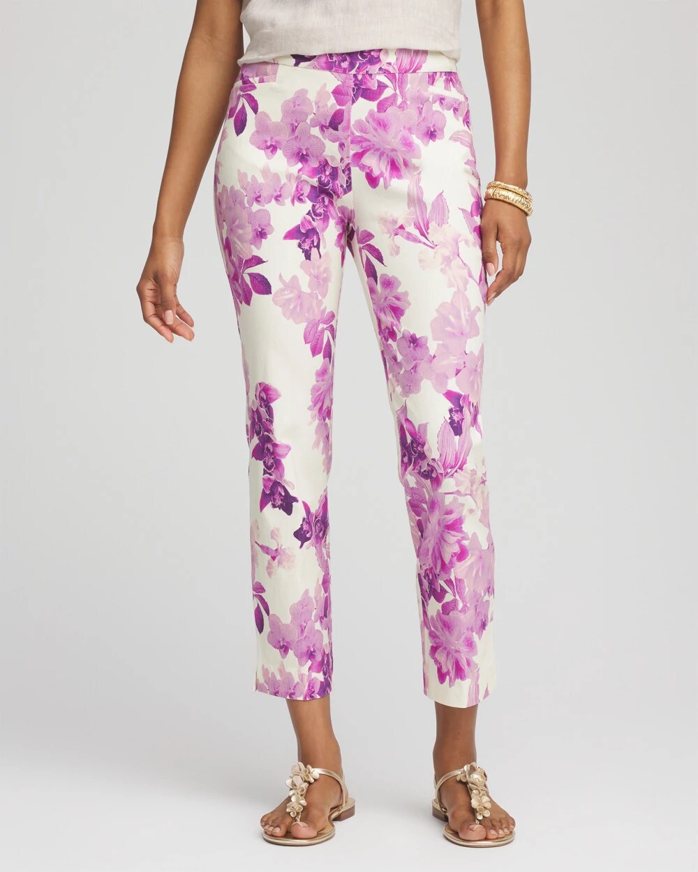 Petite Floral Brigitte™ Pull-On Slim Cropped Pants - Chico's