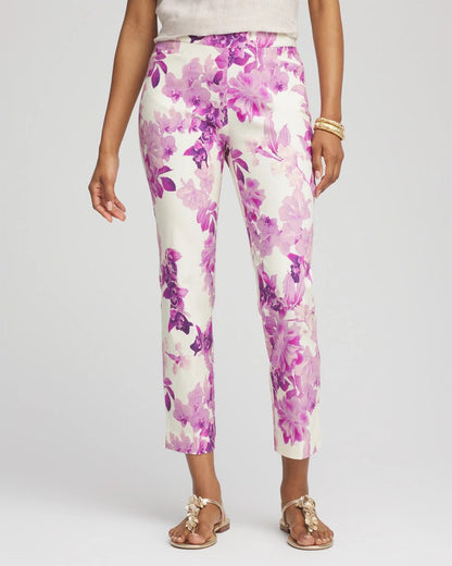 Petite Floral Brigitte™ Pull-On Slim Cropped Pants - Chico's