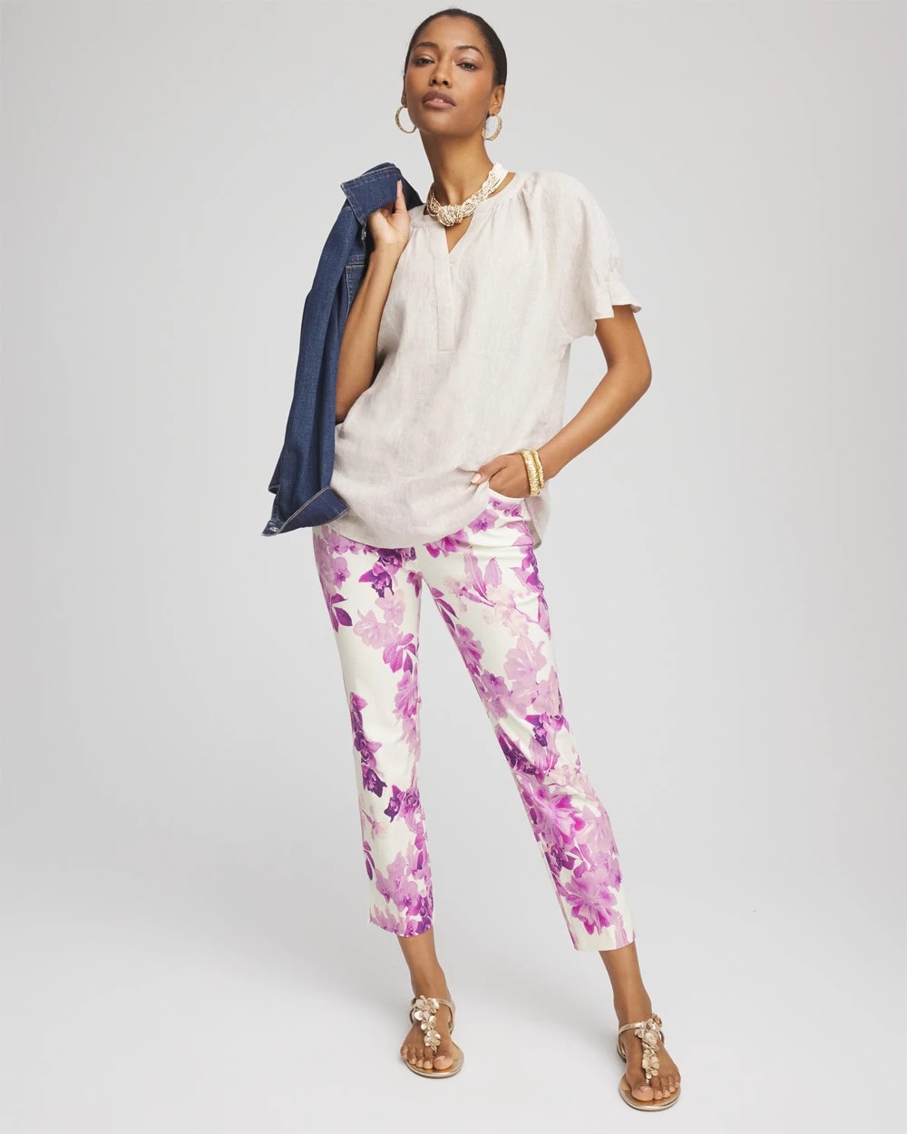 Petite Floral Brigitte™ Pull-On Slim Cropped Pants - Chico's