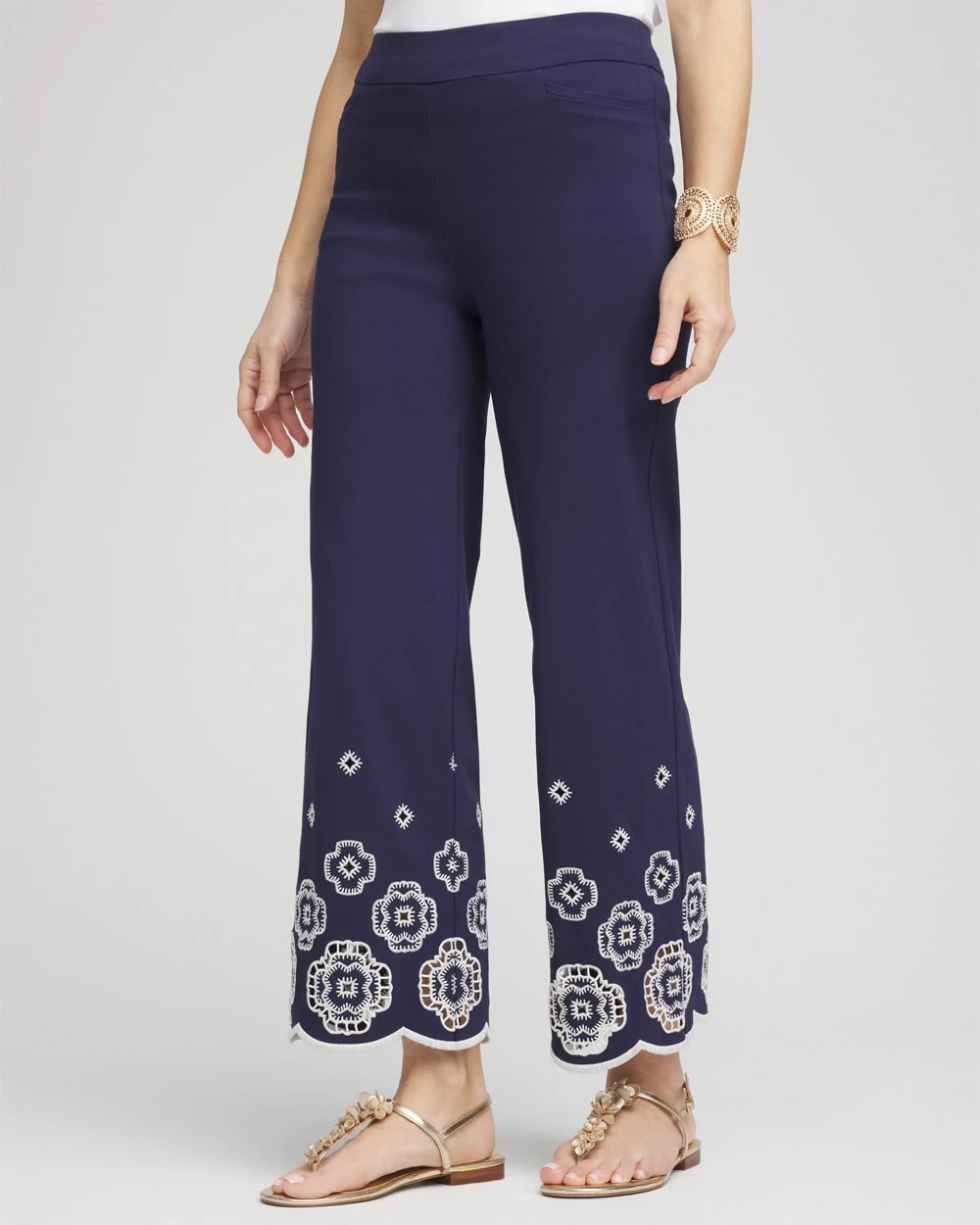 Petite Brigitte™ 180 Embroidered Wide-Leg Cropped Pants - Chico's