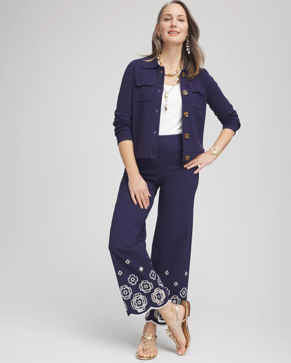 Petite Brigitte™ 180 Embroidered Wide-Leg Cropped Pants - Chico's