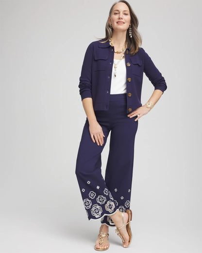 Petite Brigitte™ 180 Embroidered Wide-Leg Cropped Pants - Chico's