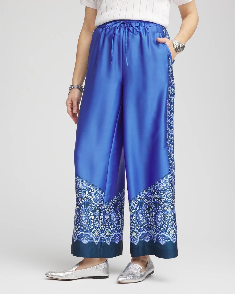 Petite Pull-on Paisley Drawstring Cropped Pants - Chico's