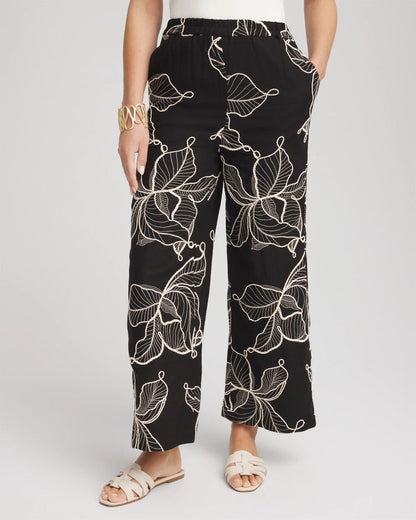 Petite Embroidered Wide-Leg Cropped Pants - Chico's