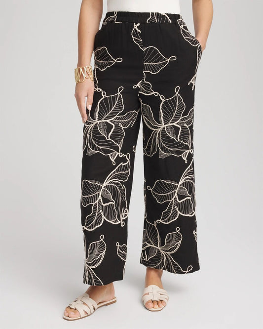 Petite Embroidered Wide-Leg Cropped Pants - Chico's