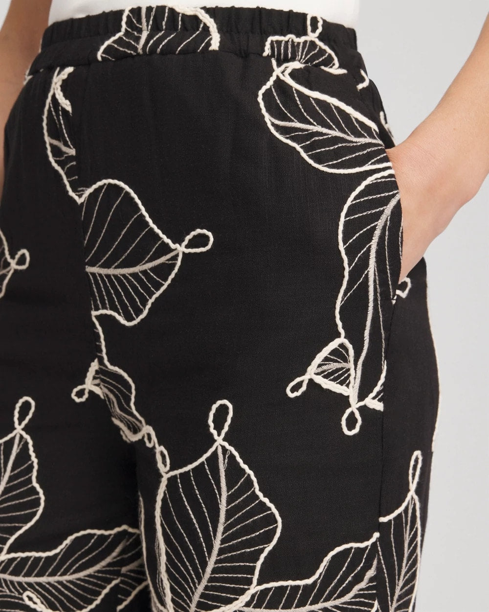 Petite Embroidered Wide-Leg Cropped Pants - Chico's