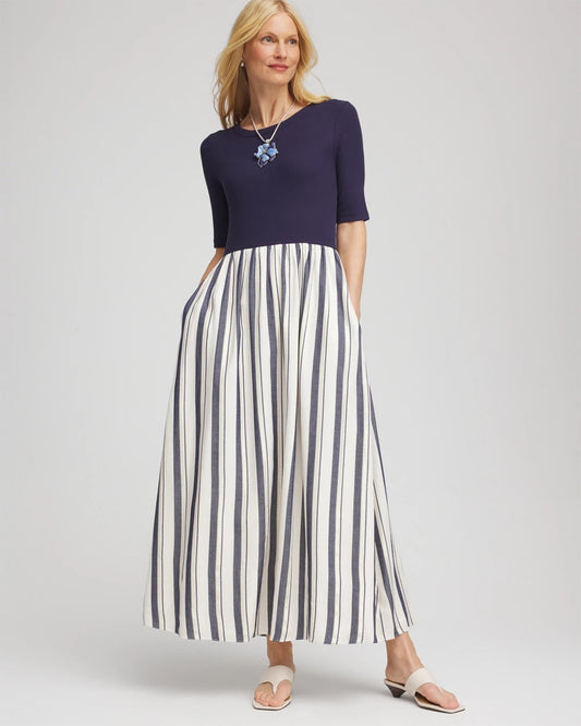 Petite Mixed Metallic Striped Maxi Dress - Chico's