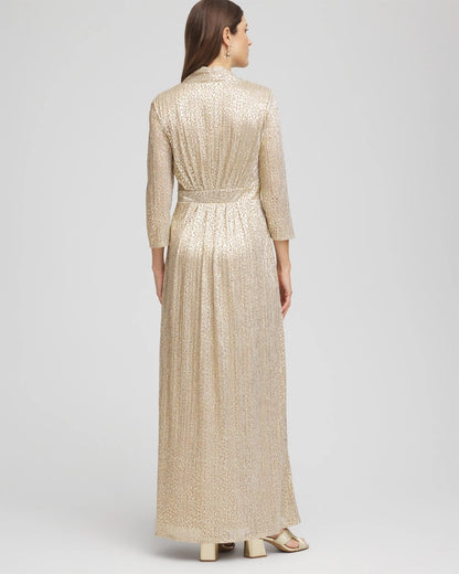 Petite Metallic Knit Pleated Maxi Dress - Chico's