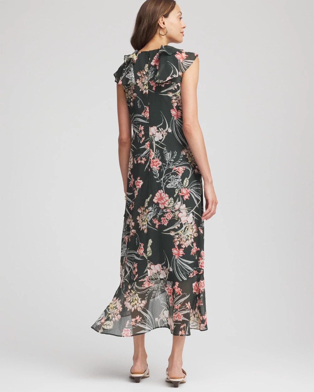 Petite Floral Ruffle-Trim Chiffon Dress - Chico's