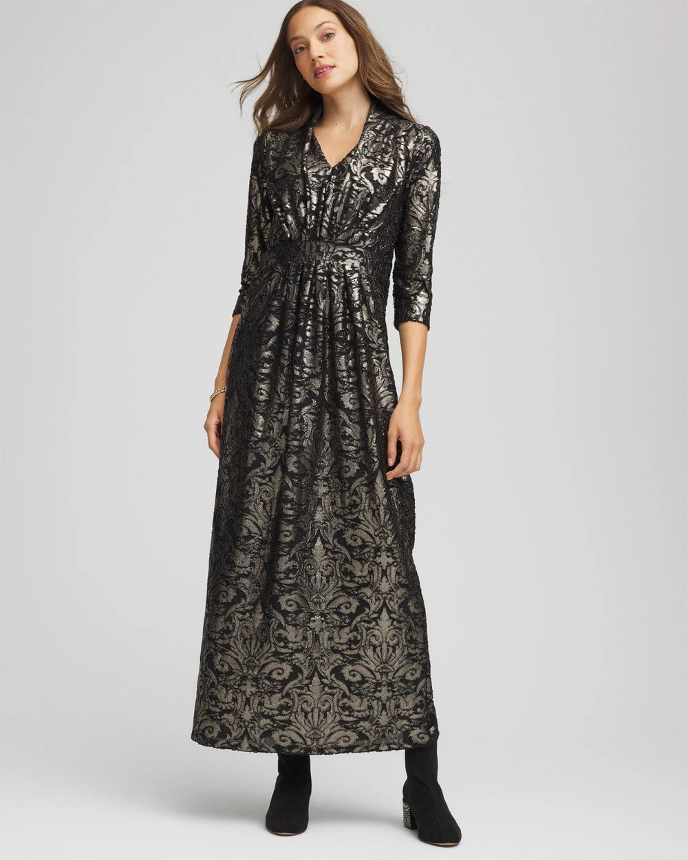 Petite Foiled Knit Pleated Maxi Dress - Chico's