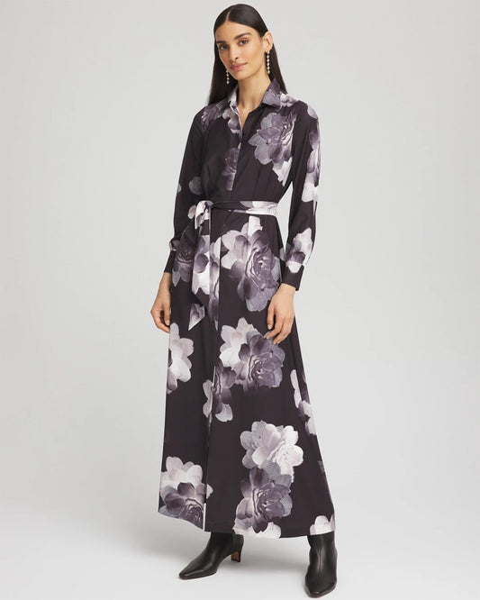 Petite Floral Print Maxi Shirt Dress - Chico's