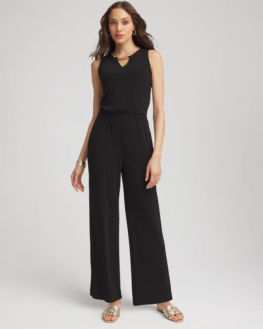 Petite Travelers™ Jersey Knit Chain-Trim Jumpsuit - Chico's