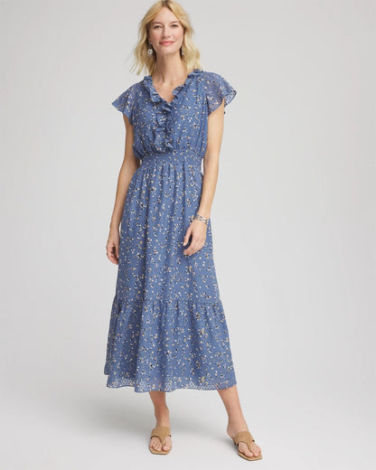 Petite Textured Ruffled-Placket Maxi Dress - Chico's