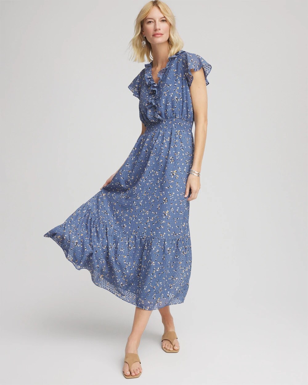 Petite Textured Ruffled-Placket Maxi Dress - Chico's