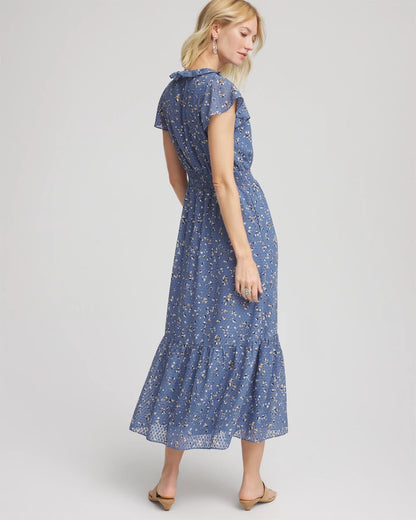 Petite Textured Ruffled-Placket Maxi Dress - Chico's