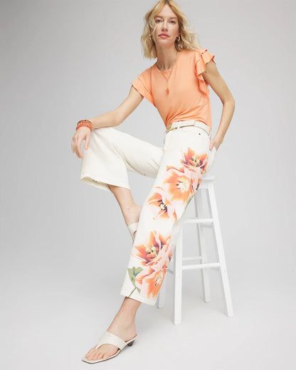 Petite Floral High-Rise Wide-Leg Cropped Jeans - Chico's