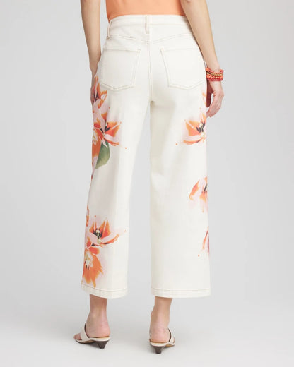 Petite Floral High-Rise Wide-Leg Cropped Jeans - Chico's