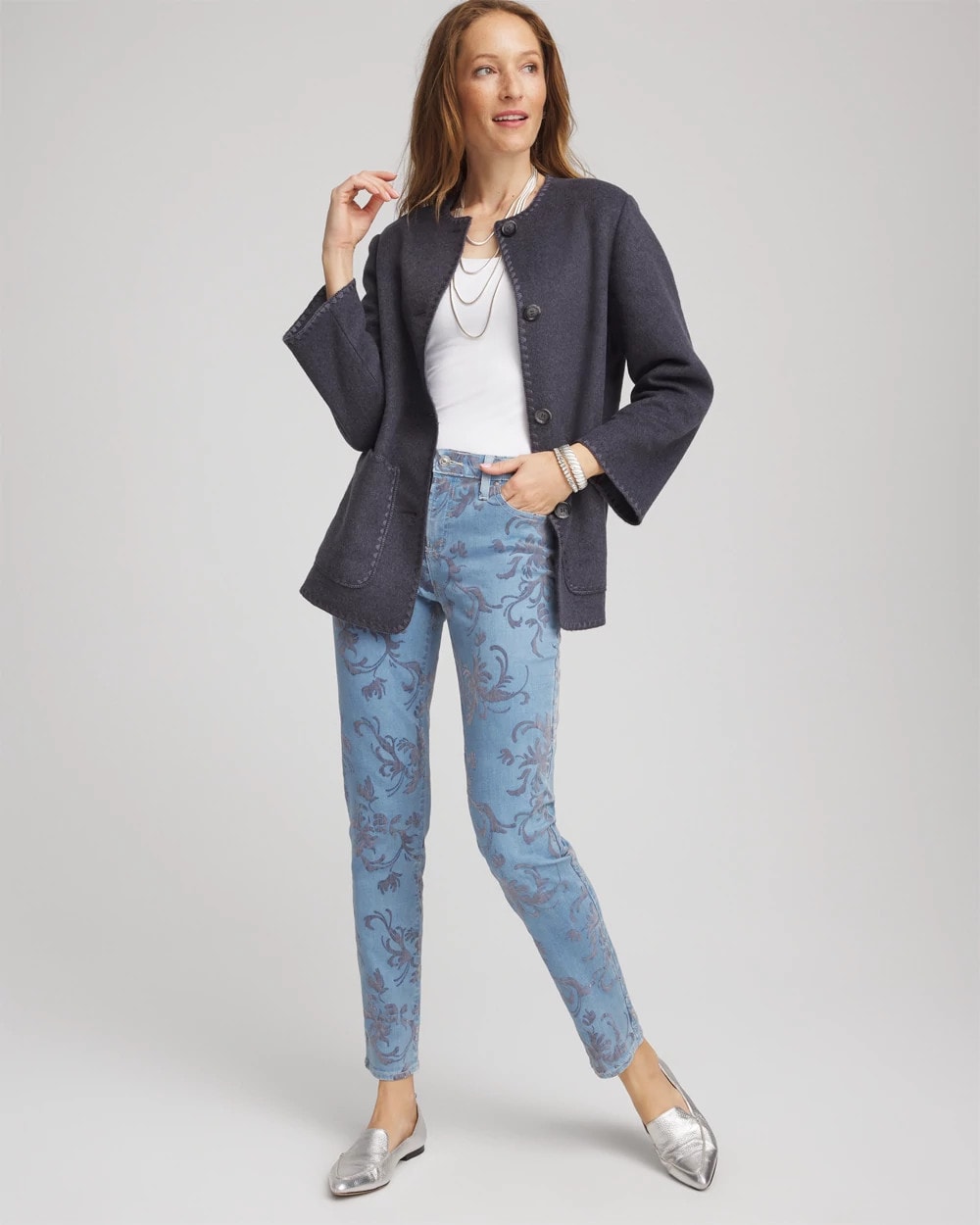 Petite Girlfriend Slim Ankle Flocked Jeans - Chico's