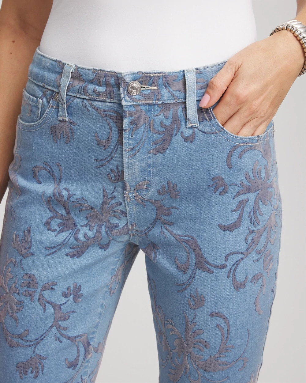 Petite Girlfriend Slim Ankle Flocked Jeans - Chico's