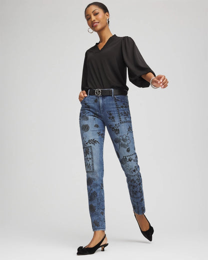 Petite Mixed-Media Girlfriend Slim Ankle Jeans - Chico's