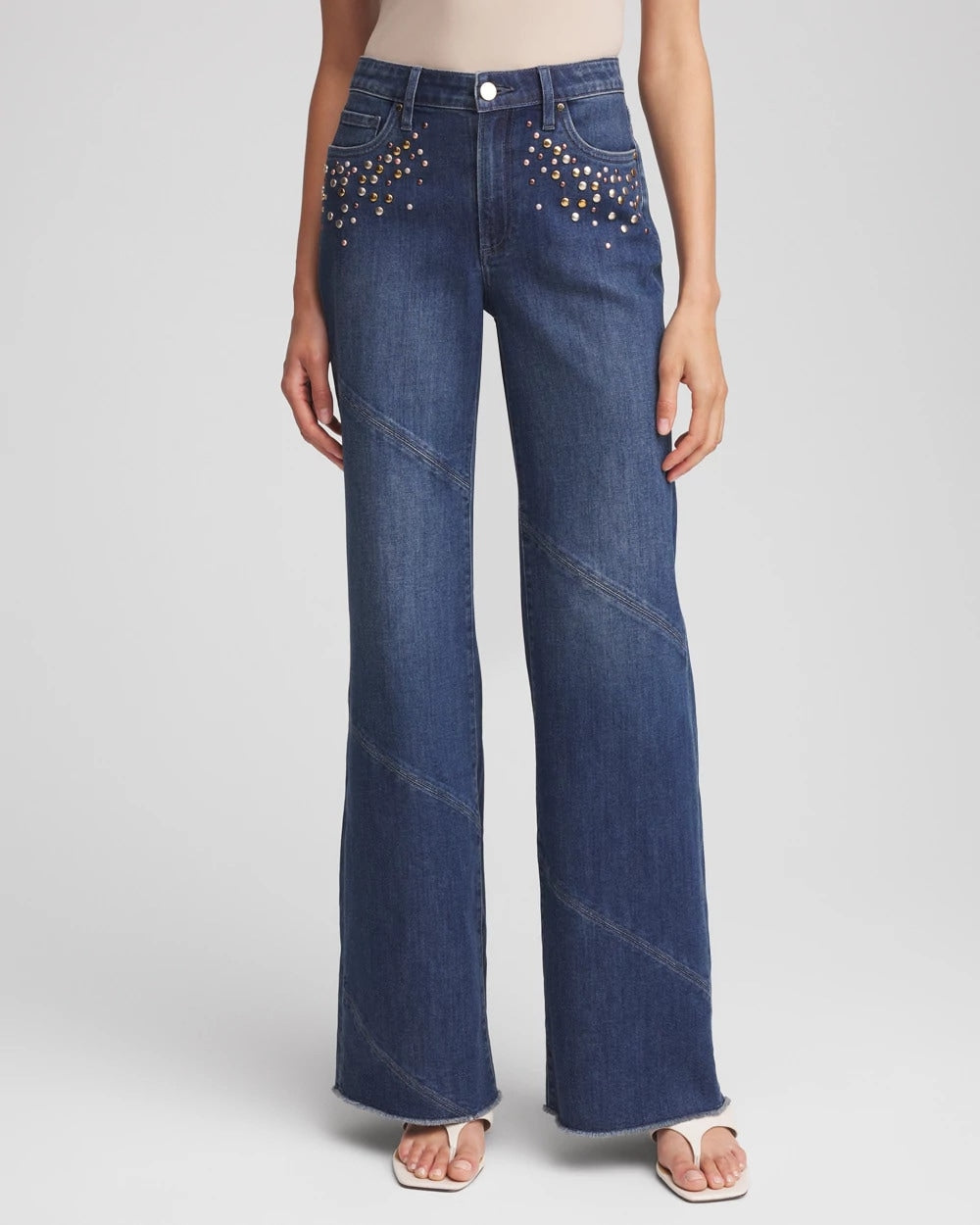 Petite Embellished Frayed Flared-Leg Jeans - Chico's
