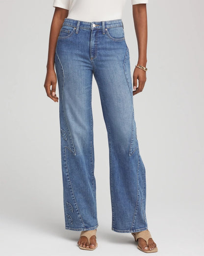 Petite Appliqué High-Rise Wide-Leg Jeans - Chico's