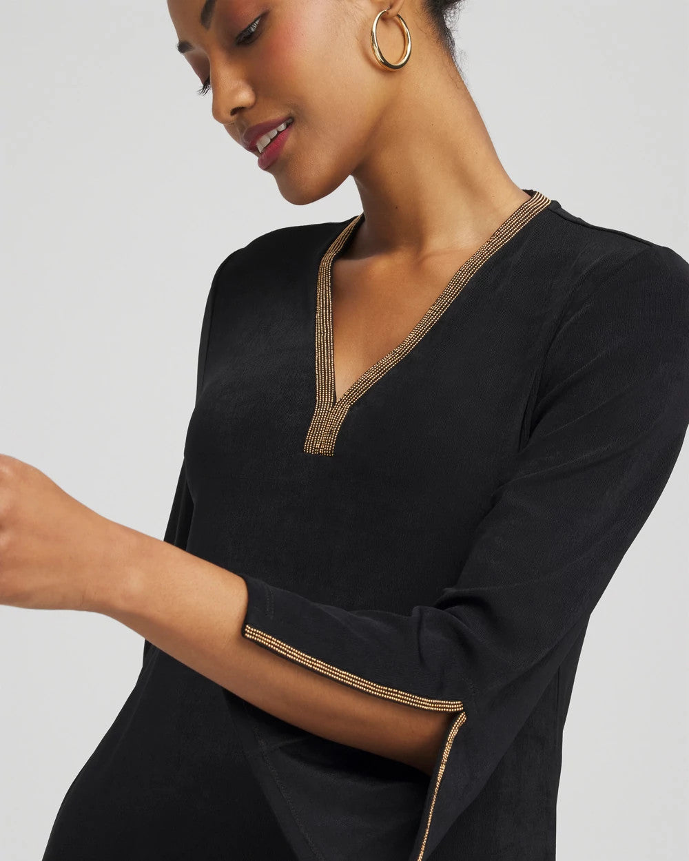 Travelers™ Embellished V-Neck Flutter Sleeve Tunic - Chico's
