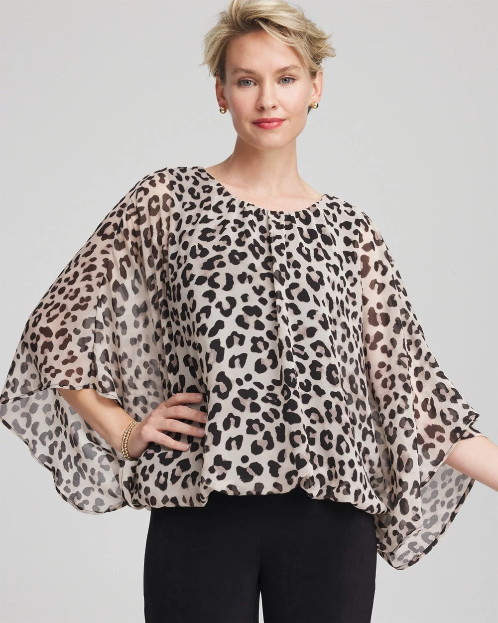 Travelers™ Animal-Print Bubble-Hem Chiffon Blouse - Chico's