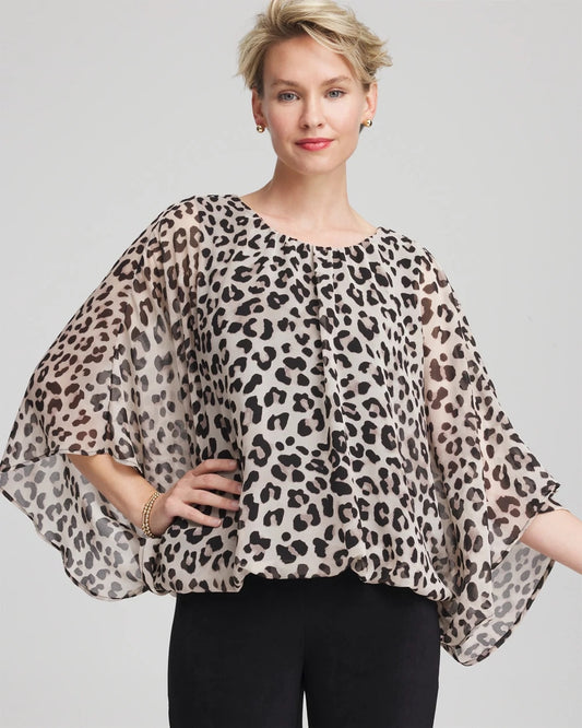 Travelers™ Animal-Print Bubble-Hem Chiffon Blouse - Chico's