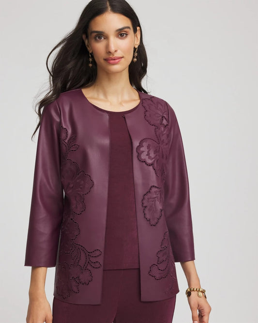 Travelers™ Collection Faux Leather Embroidered Jacket - Chico's