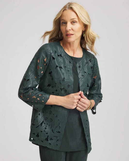 Travelers™ Collection Faux Leather Floral Jacket - Chico's