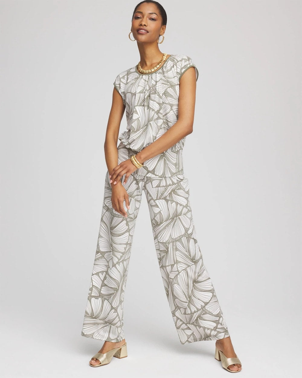 Travelers™ Abstract Leaf Print Knit Wide-Leg Pants - Chico's