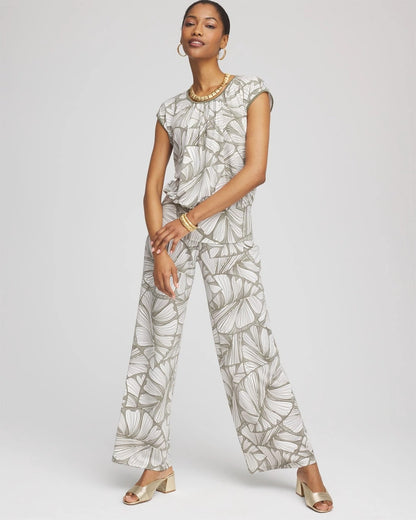 Travelers™ Abstract Leaf Print Knit Wide-Leg Pants - Chico's