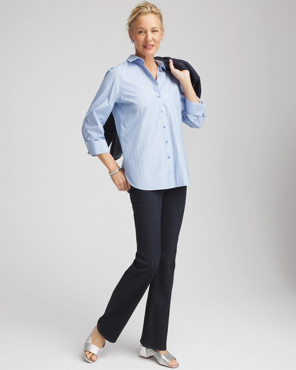 No Iron™ Striped Jacquard Sateen Shirt - Chico's