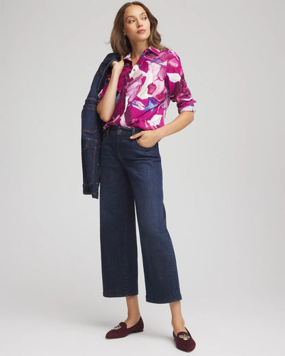 No Iron™ Floral-Paint-Print Shirt - Chico's