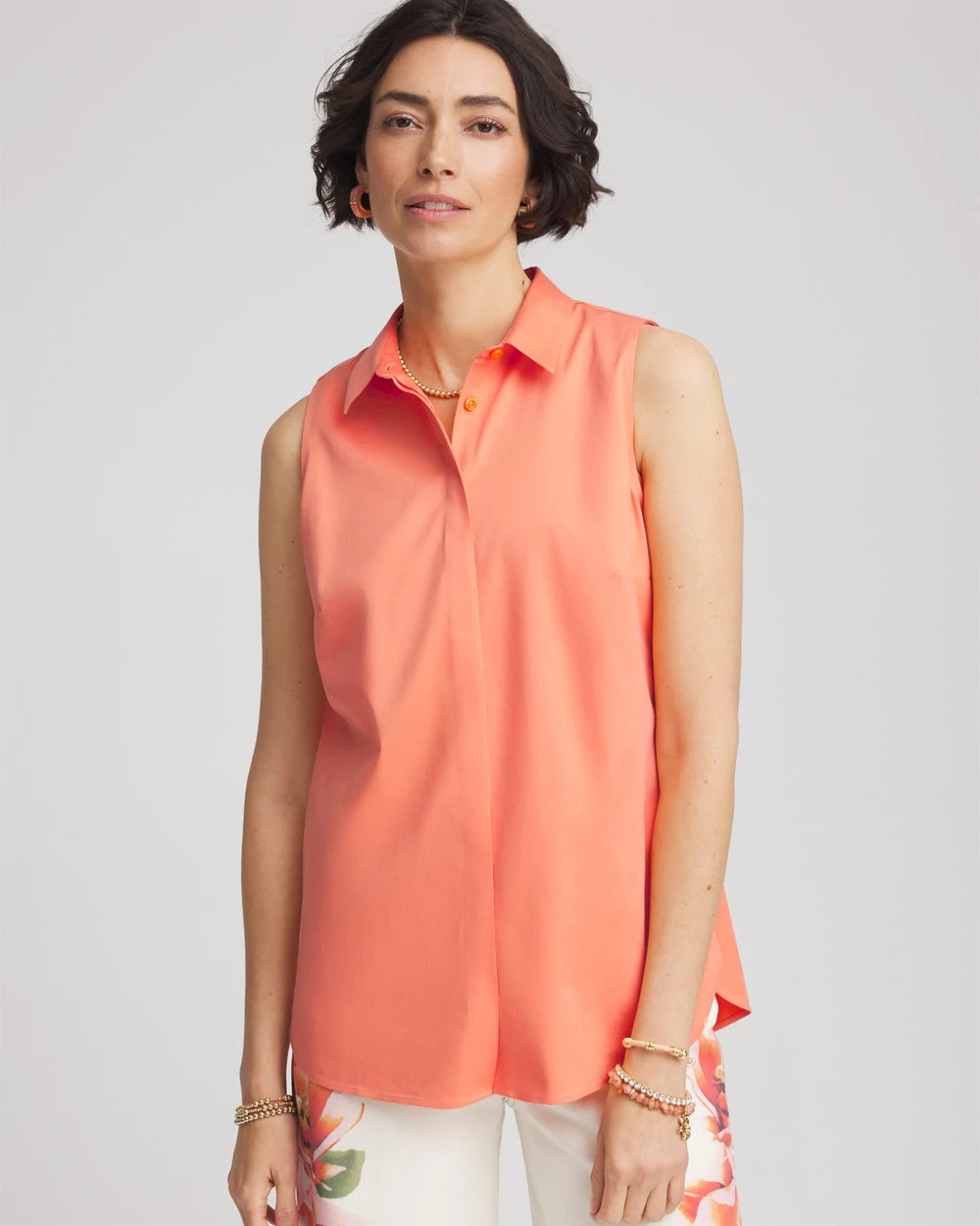 No Iron™ Sleeveless Sateen-Stretch Shirt - Chico's