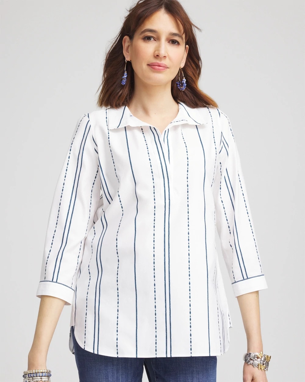 No Iron™ Striped Buttonback Stretch Tunic - Chico's