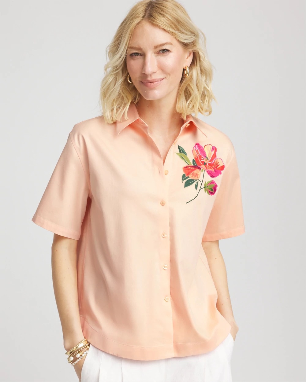 No Iron™ Embroidered Floral Short-Sleeve Shirt - Chico's