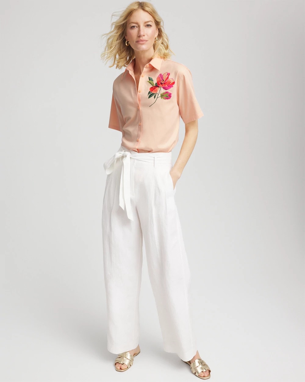 No Iron™ Embroidered Floral Short-Sleeve Shirt - Chico's