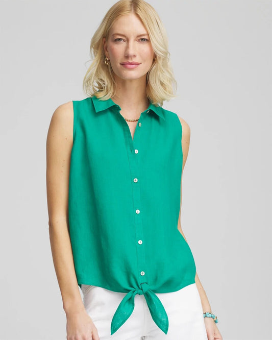 No Iron™ Linen Tie-Front Sleeveless Shirt - Chico's