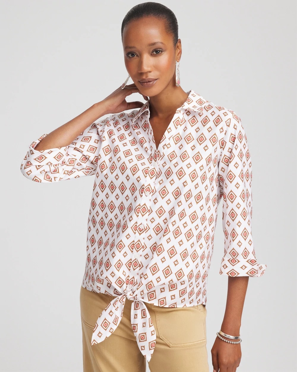 No Iron™ Tie-Front Geo-Print Shirt - Chico's
