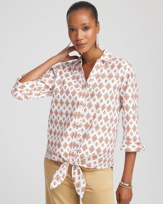 No Iron™ Tie-Front Geo-Print Shirt - Chico's