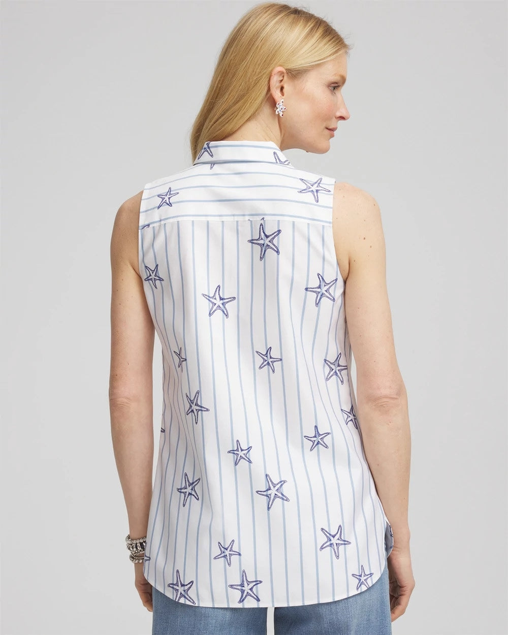 No Iron™ Starfish Striped Sleeveless Sateen Shirt - Chico's