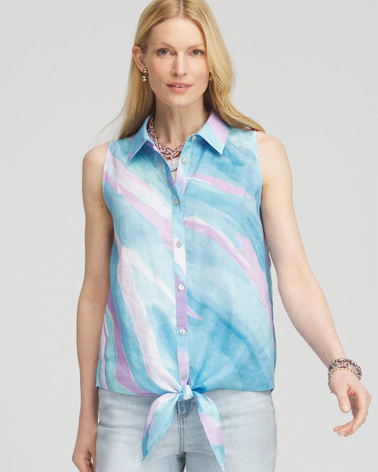 No Iron™ Linen Tie-Front Sleeveless Shirt - Chico's