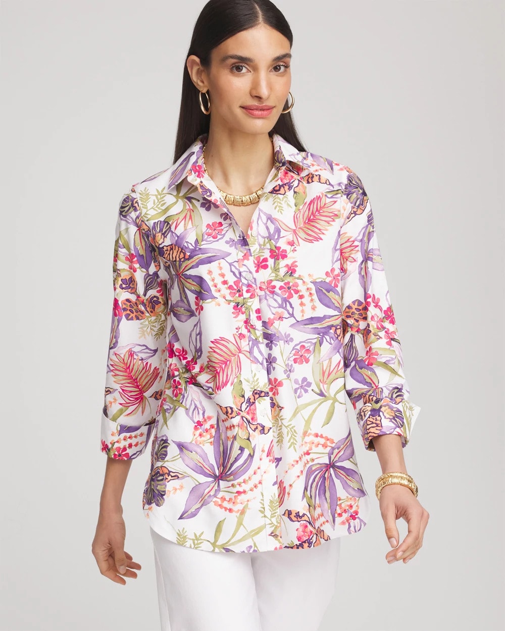 No Iron™ Tropical Floral Stretch Shirt - Chico's