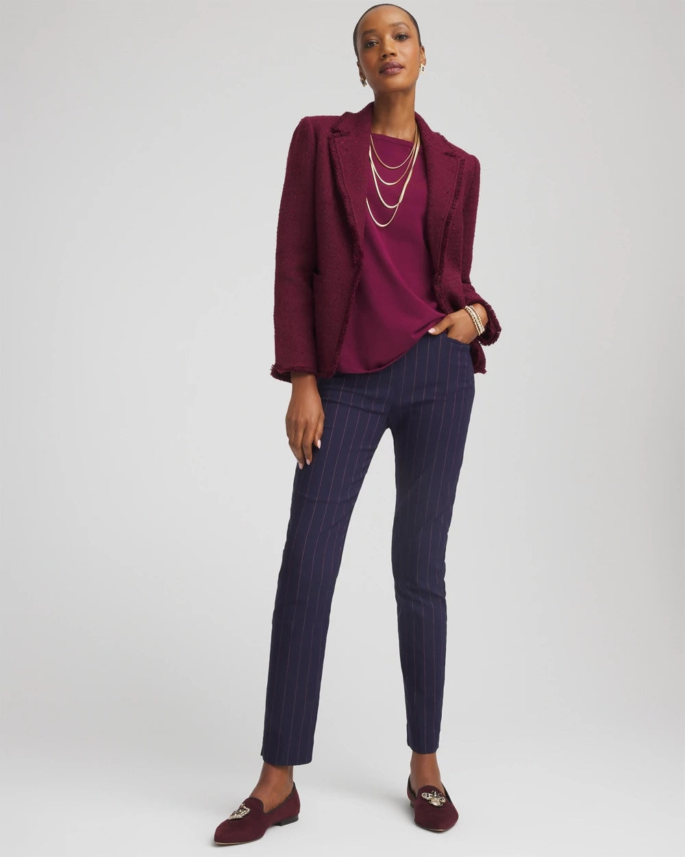 Pinstriped Brigitte™ Slim Pull-On Ankle Pants - Chico's