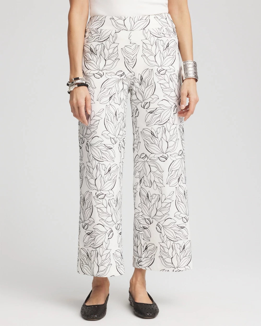 Brigitte™ Floral Embroidered Wide-Leg Cropped Pants - Chico's