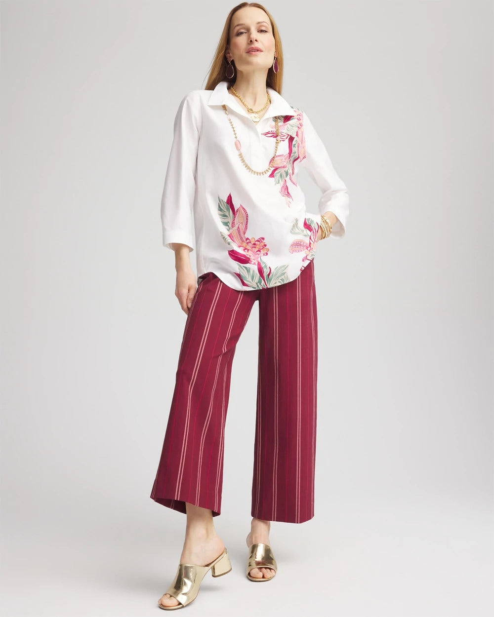 Brigitte™ Striped Slub Wide-Leg Cropped Pants - Chico's