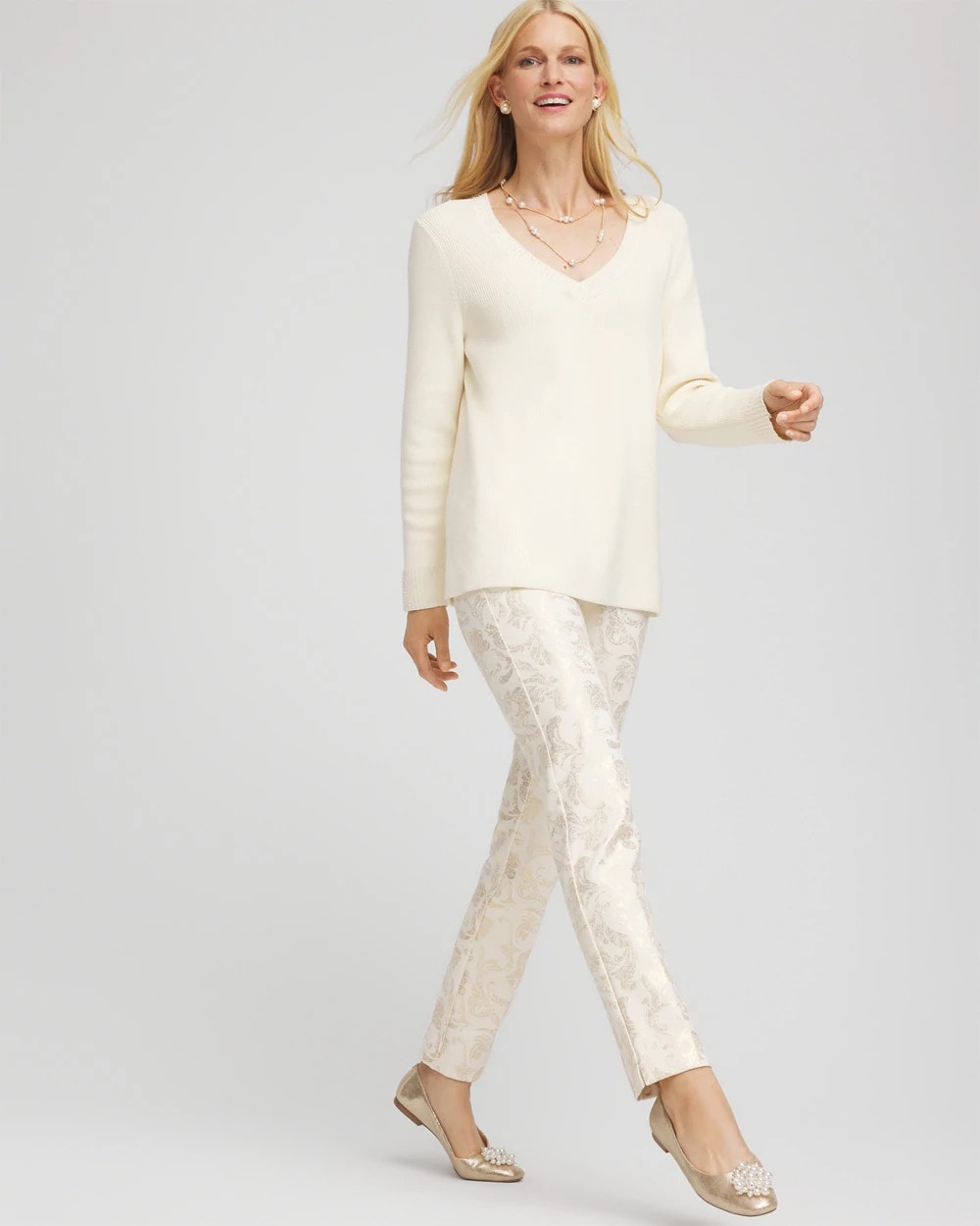 Juliet Golden Foiled Slim Ankle Pants - Chico's